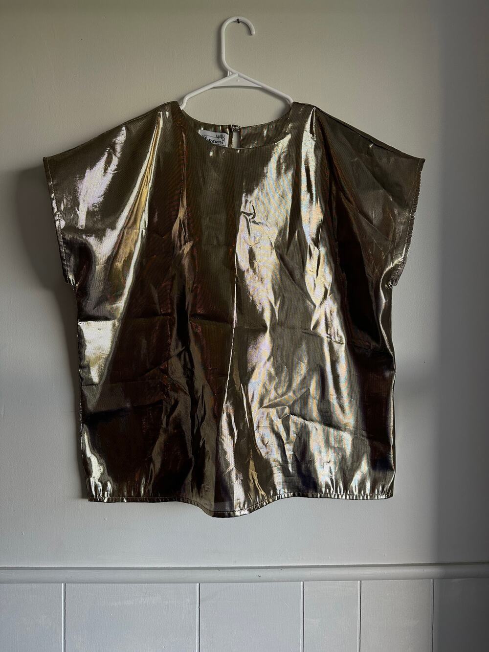 Notations Gold Liquid Metallic Blouse Top Large Shiny Foil Disco Lame